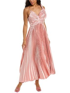 Beulah Rose Pink Pleated Midi Dress with V-Neck